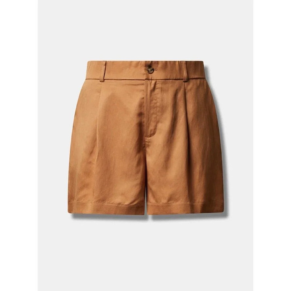 Torrid Studio Plus 26 Tobacco Brown Button Zip Linen Blend Pockets Dress Shorts - Picture 5 of 5